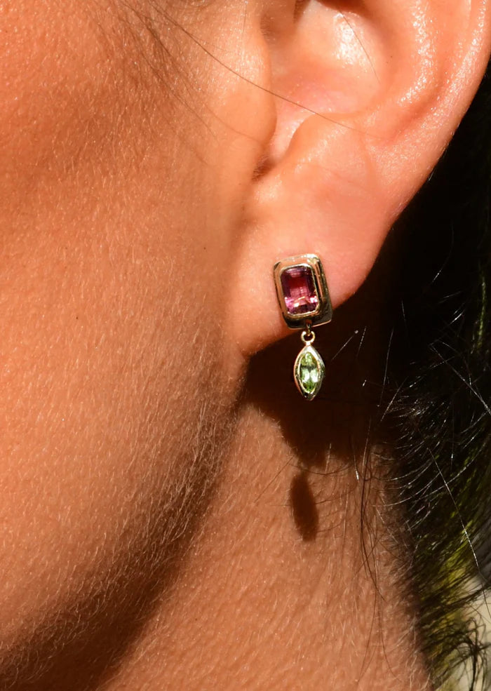 Tiny Raindrop Earrings in Pink Tourmaline 14K