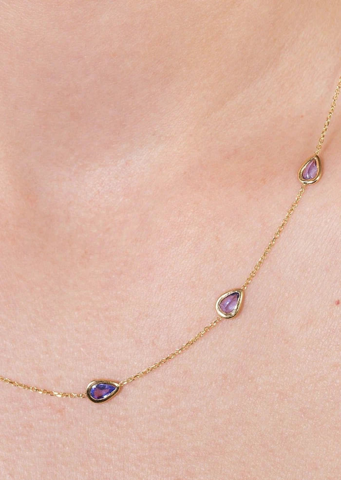 Tanzanite Station Drop Necklace Chain 14K