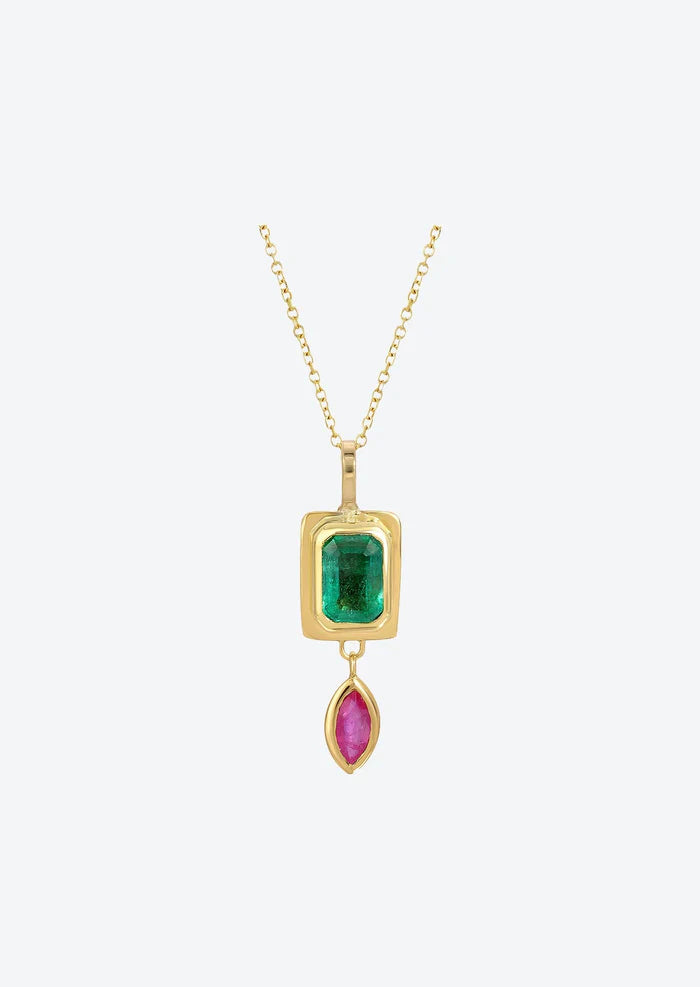 Tiny Emerald Raindrop Necklace 14K