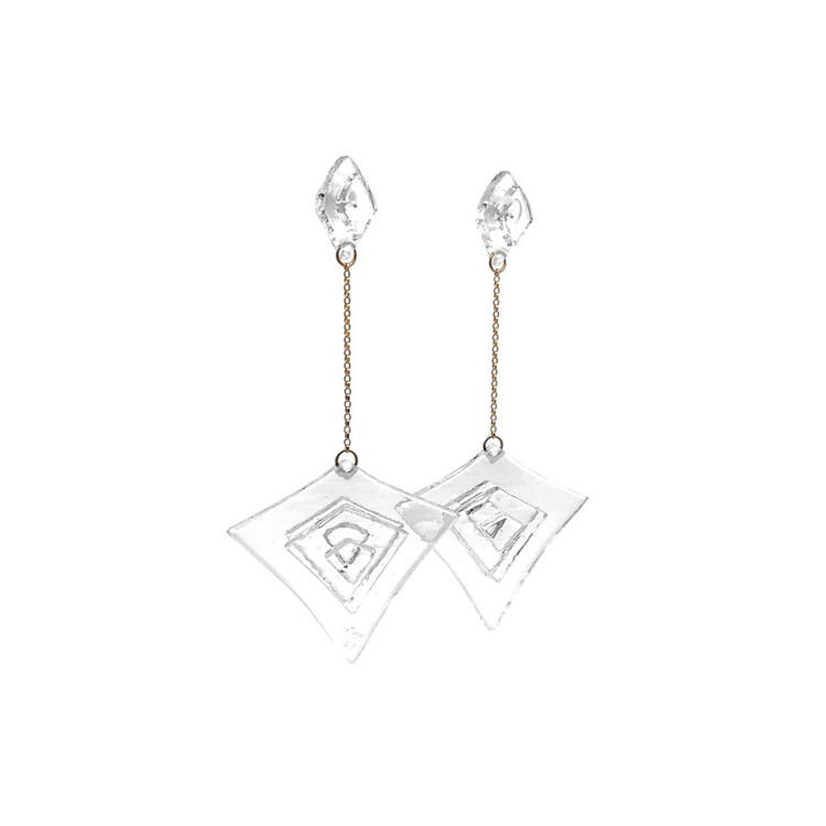 Clear Stacked Large Deco Diamond Drop Earrings