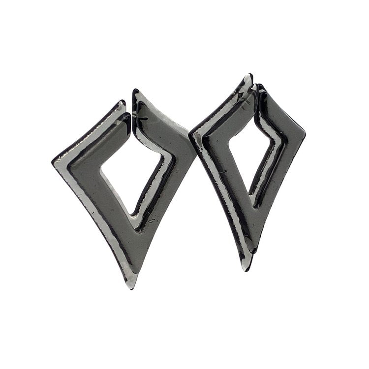 Dark Grey Stacked Open Deco Diamond Post Earrings
