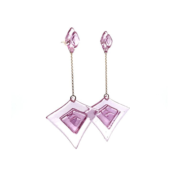 Fuchsia Stacked Large Deco Diamond Drop Earrings