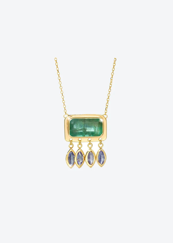 Tourmaline and Tanzanite Pendant Charm Necklace in 14K Gold