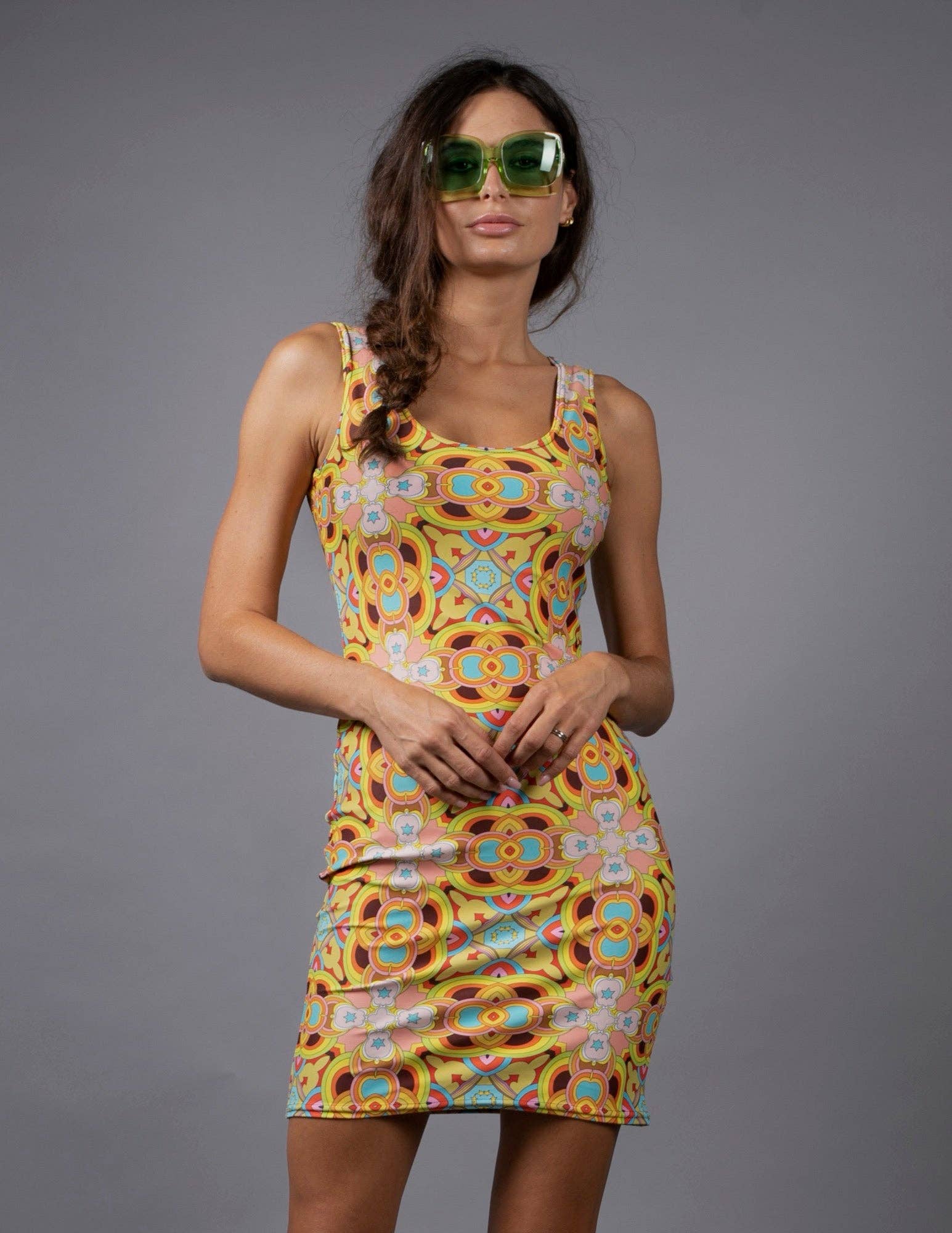 EXOTIC FLORAL ORANGE/PINK-print fitted dress - MarMar Jewels Boutique EXOTIC FLORAL ORANGE/PINK-print fitted dress - MarMar Jewels Boutique