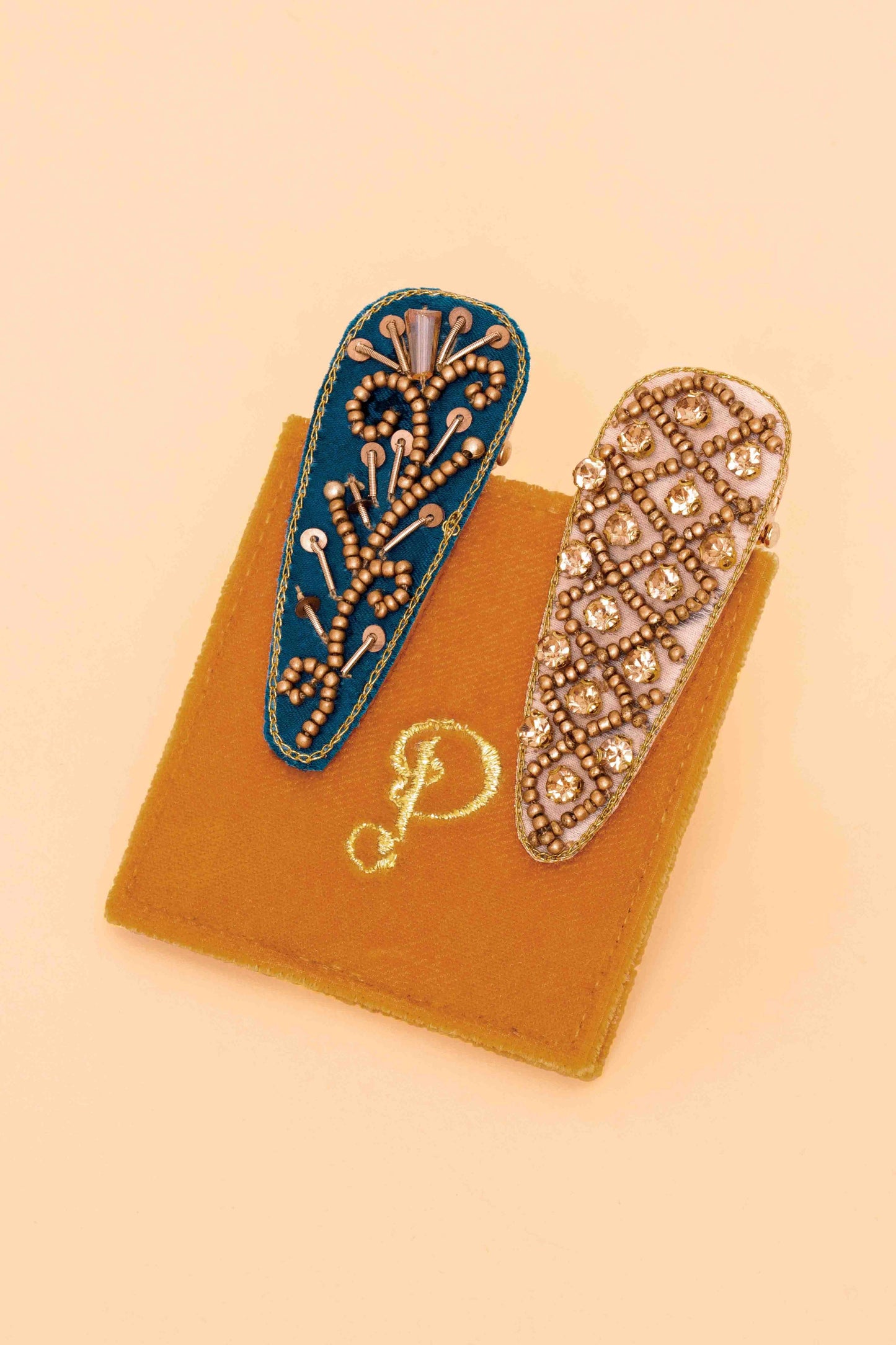 Jewelled Hair Clips (Set of 2) Fern/Tile, Teal/Vanilla