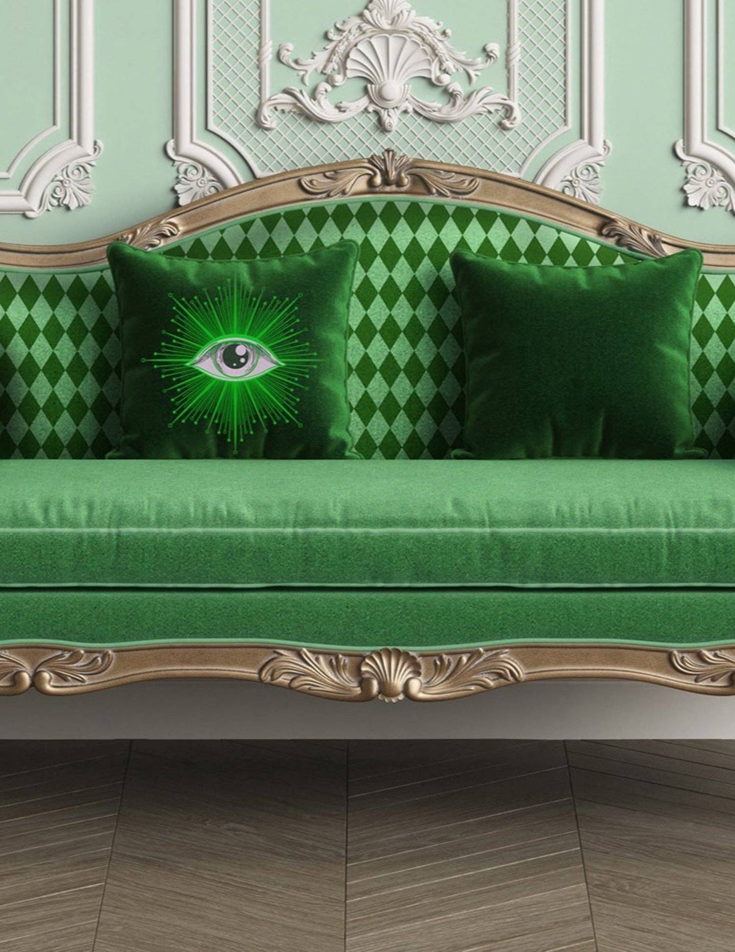 Green perception Eye Velvet Cushion