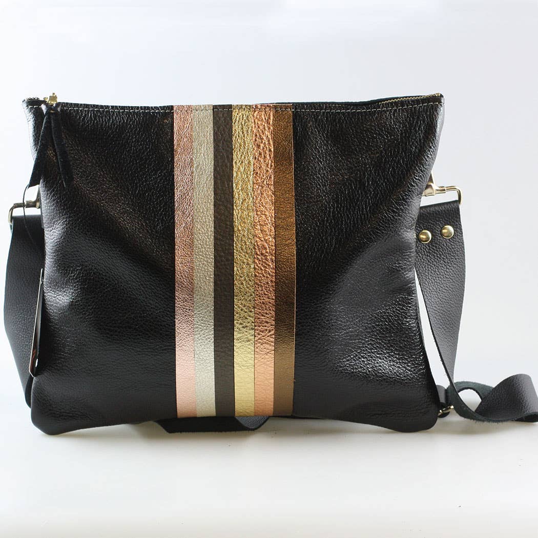 The Neutral Stripe Taylor Crossbody: Jet with Neutral Rainbow Stripes