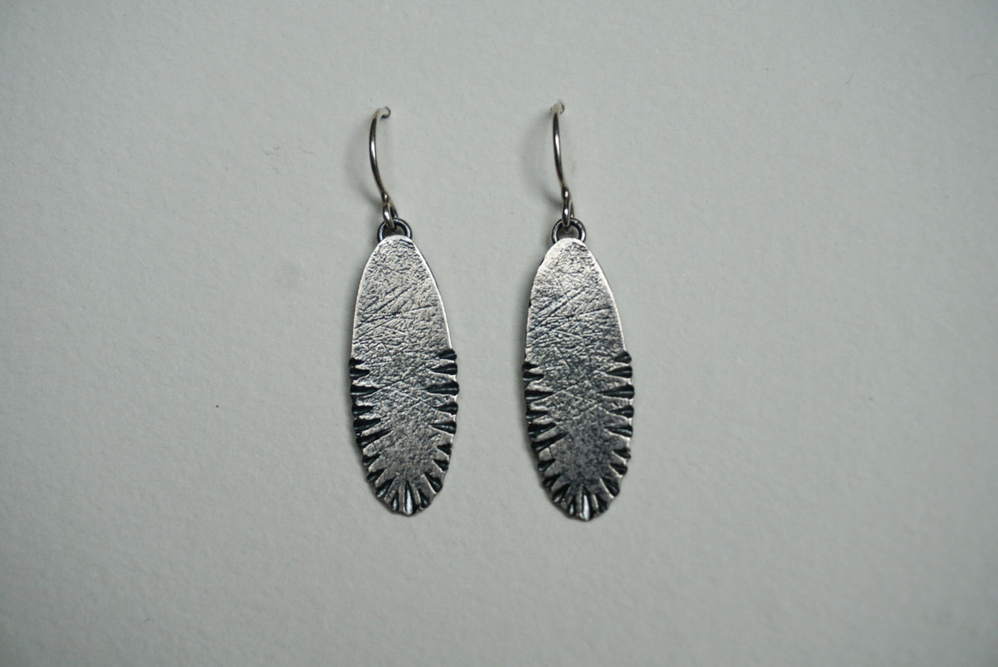Large oval sterling silver ridge textured earring
