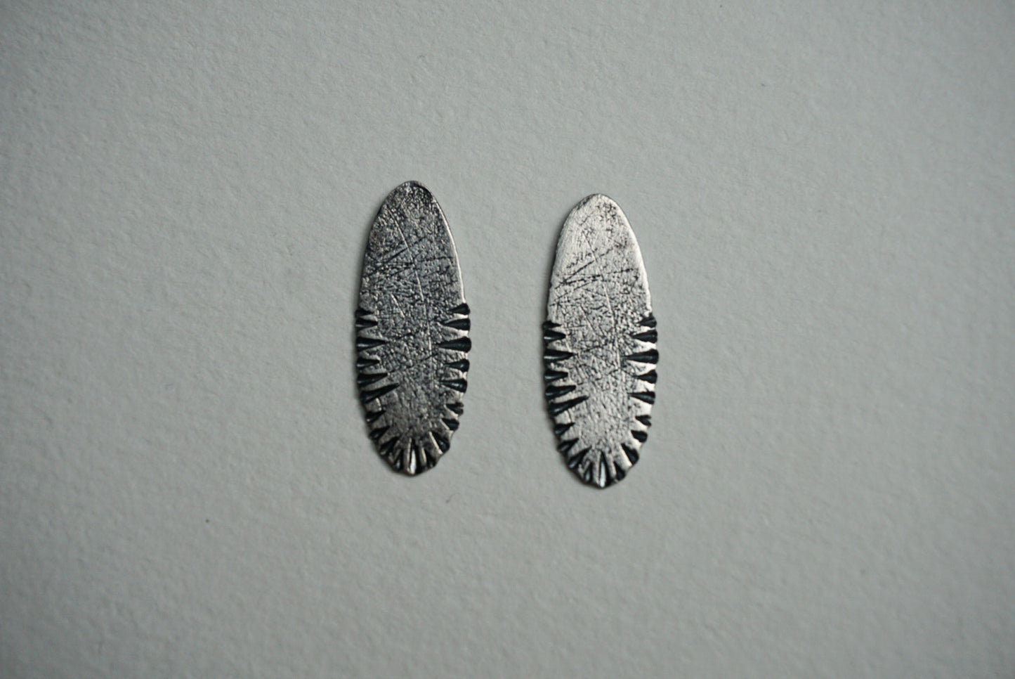 Large oval sterling silver ridge textured stud earring