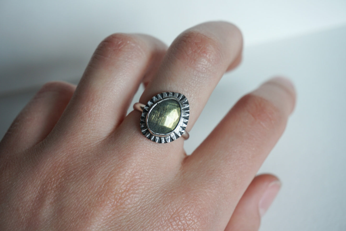 Faceted labradorite with silver ring size 7.5