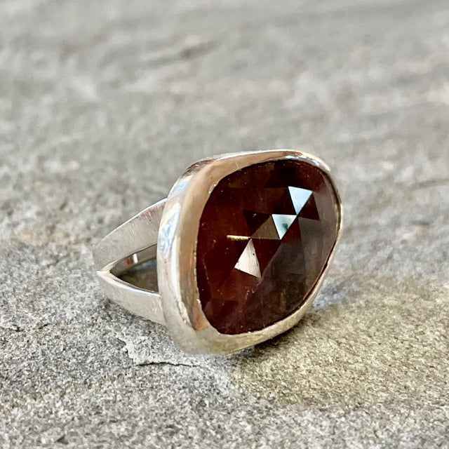 Rose-Cut Red Sapphire Sterling Silver Ring