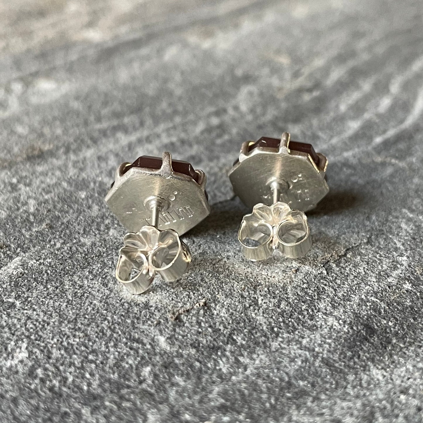 Chocolate Moonstone Hexy Studs
