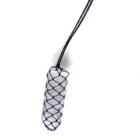 Large Quartz Necklace with Navy Blue Cord