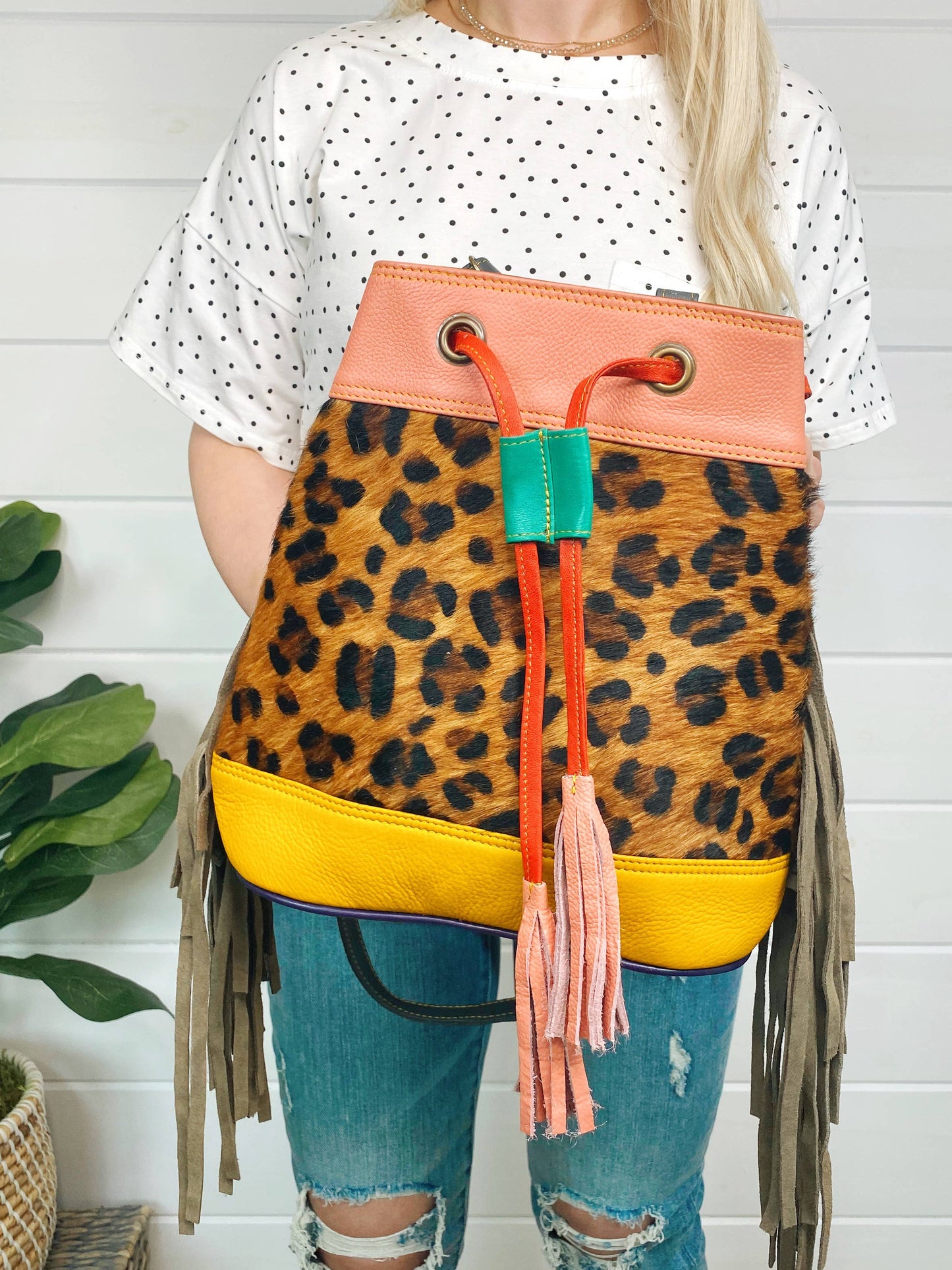 Zelah Leather and Hair on Hide Bucket Crossbody