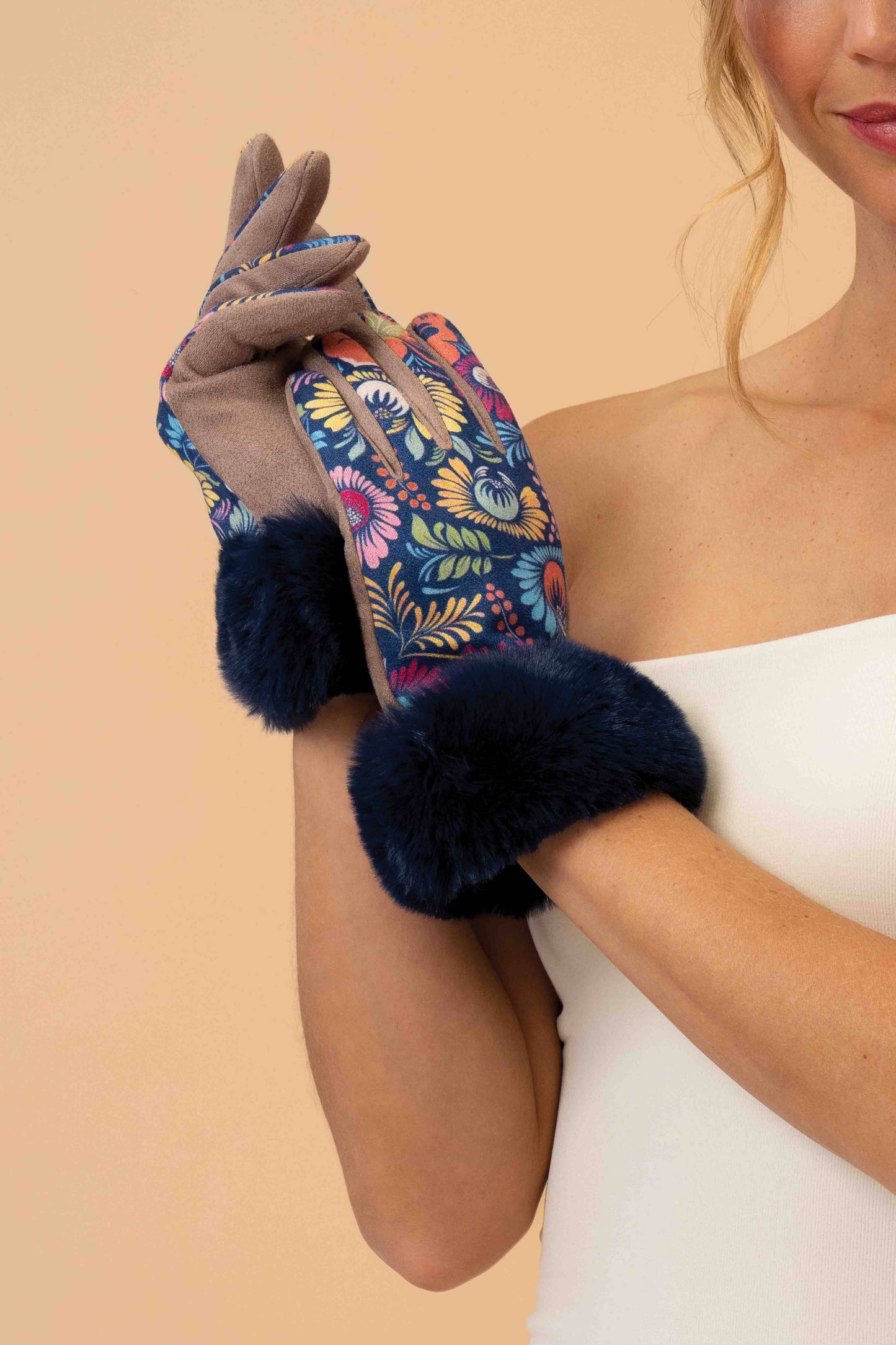 Bernadette Folk Art Floral Gloves - Navy