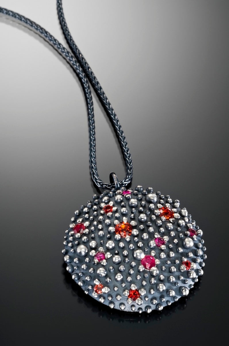 Large Sheild Necklace with Rubies and Sapphires