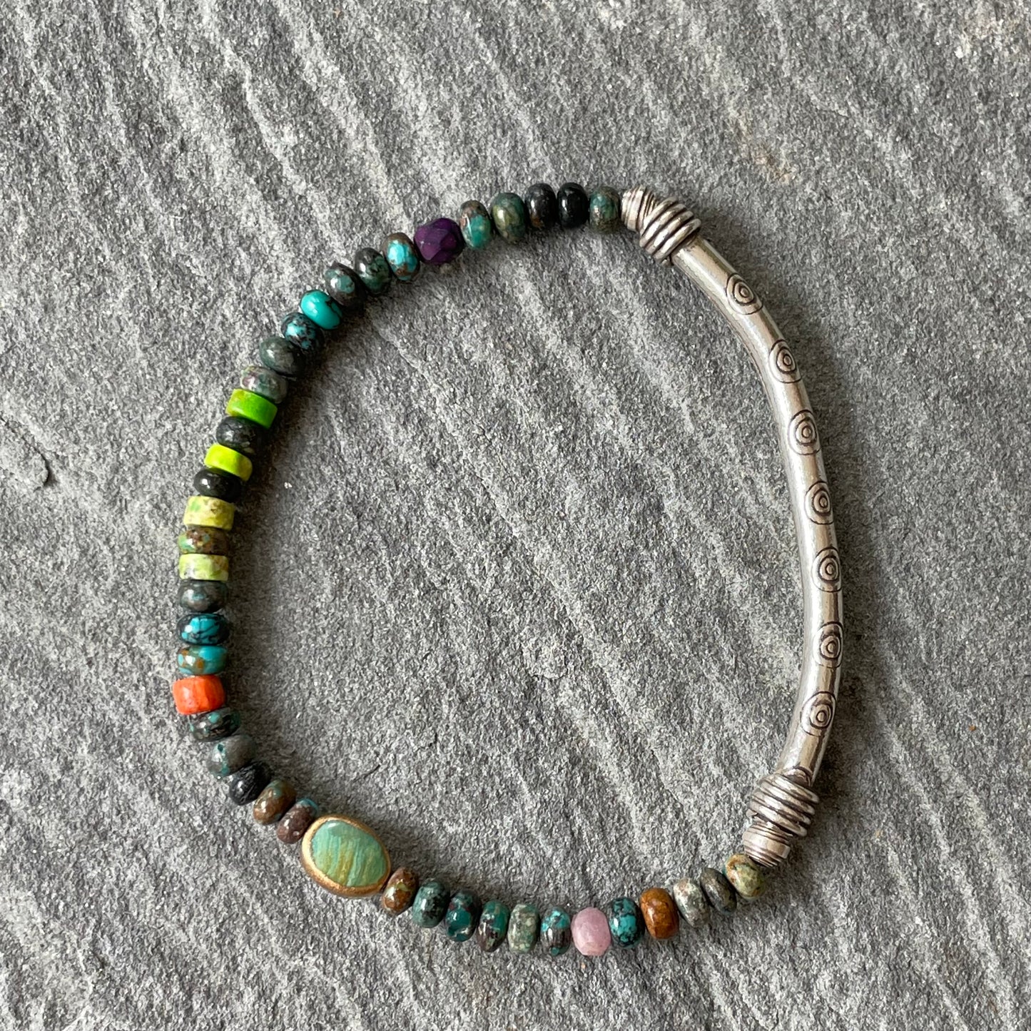 Turquoise and Hill Tribe Silver Bracelet