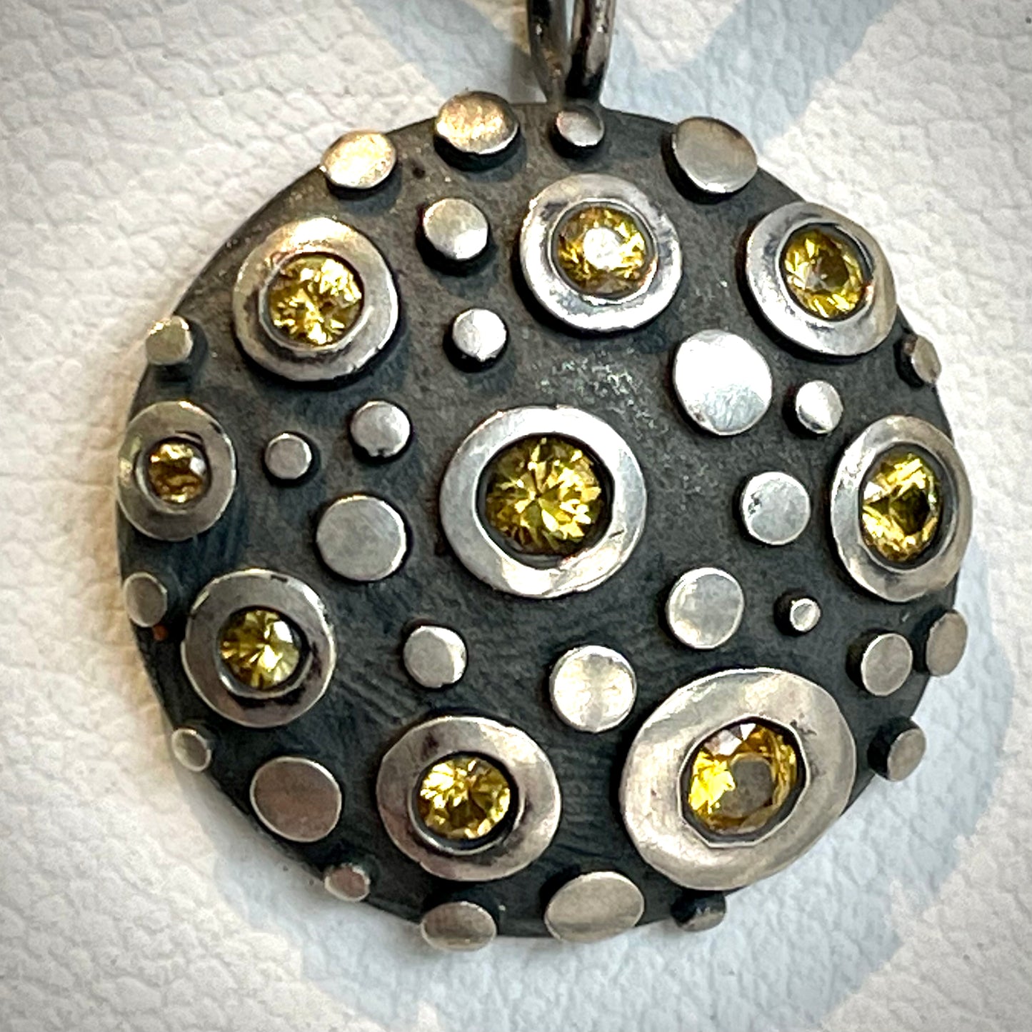 Disco Shield Pendant with Sapphires