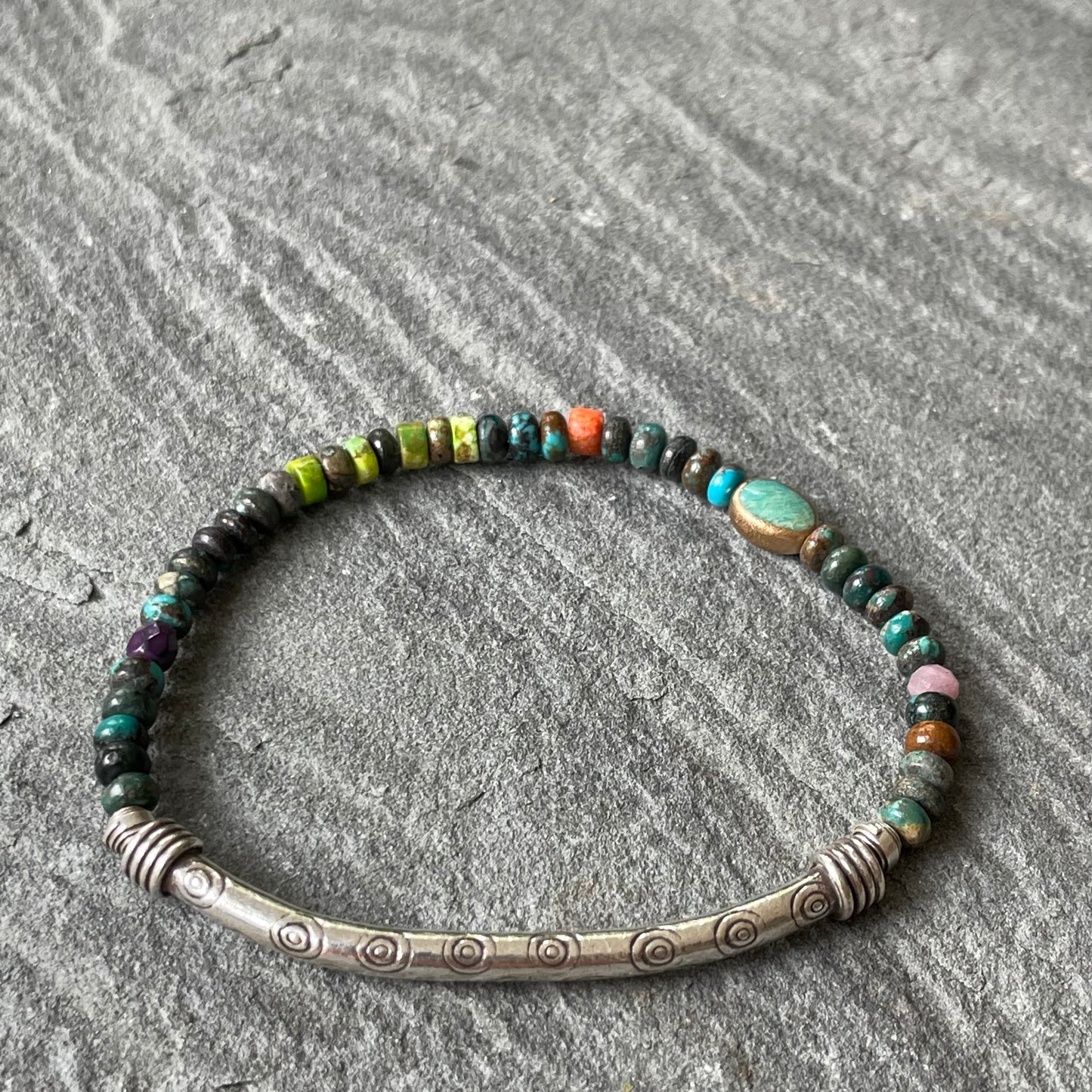Turquoise and Hill Tribe Silver Bracelet