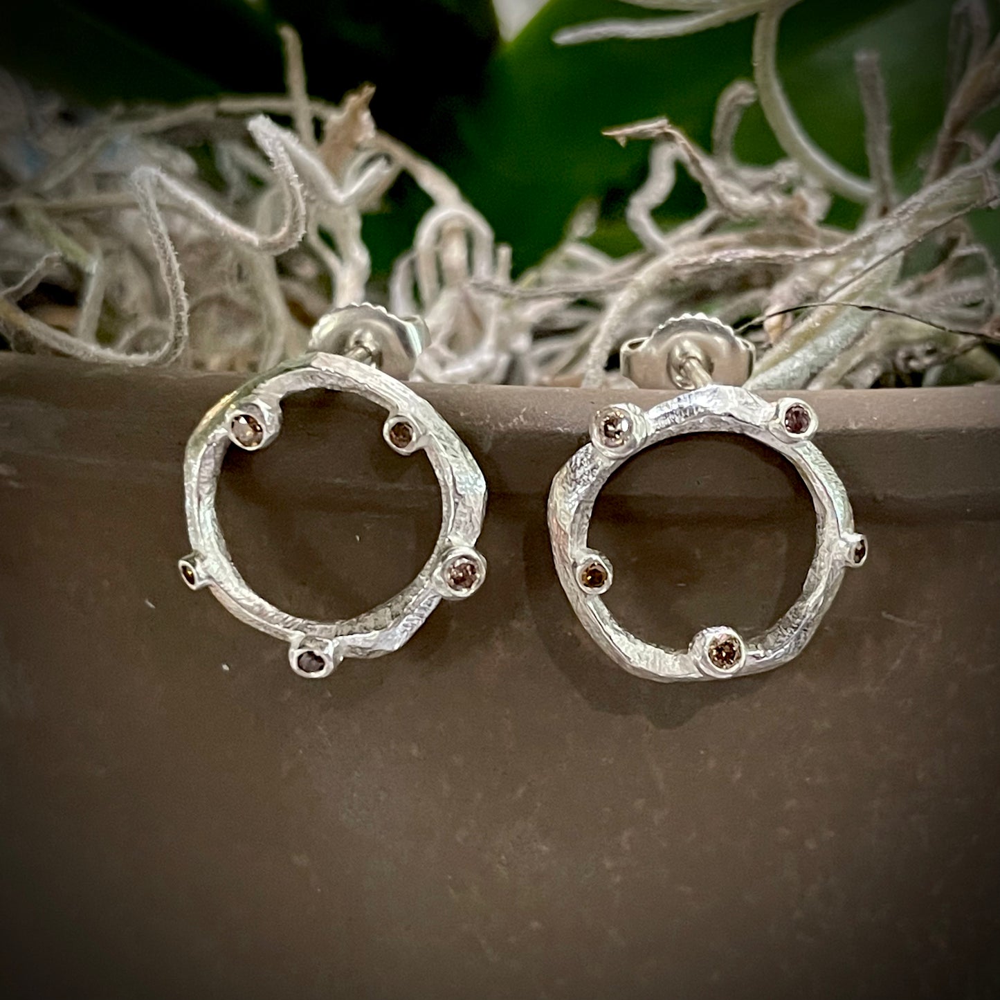 Sterling Circles with Chocolate Diamonds