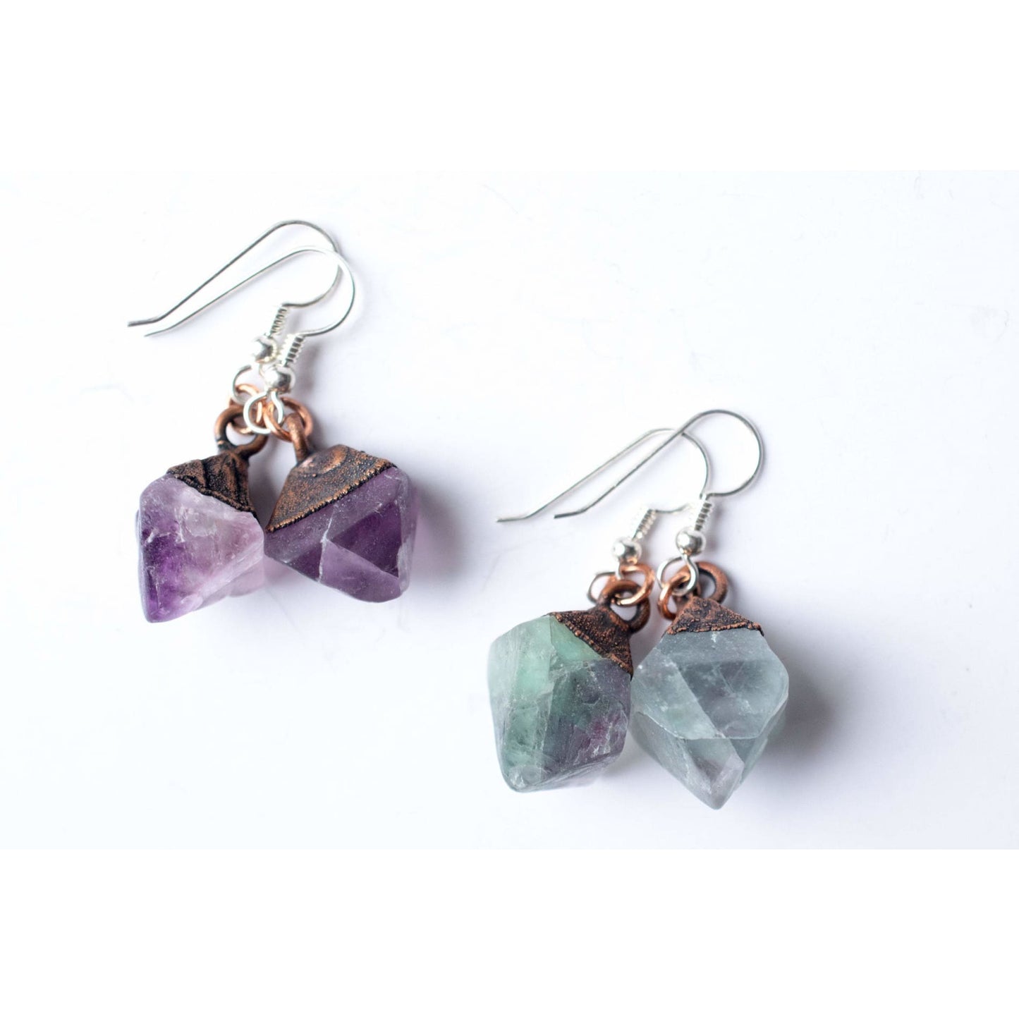 Raw Flourite Octohedron Earrings