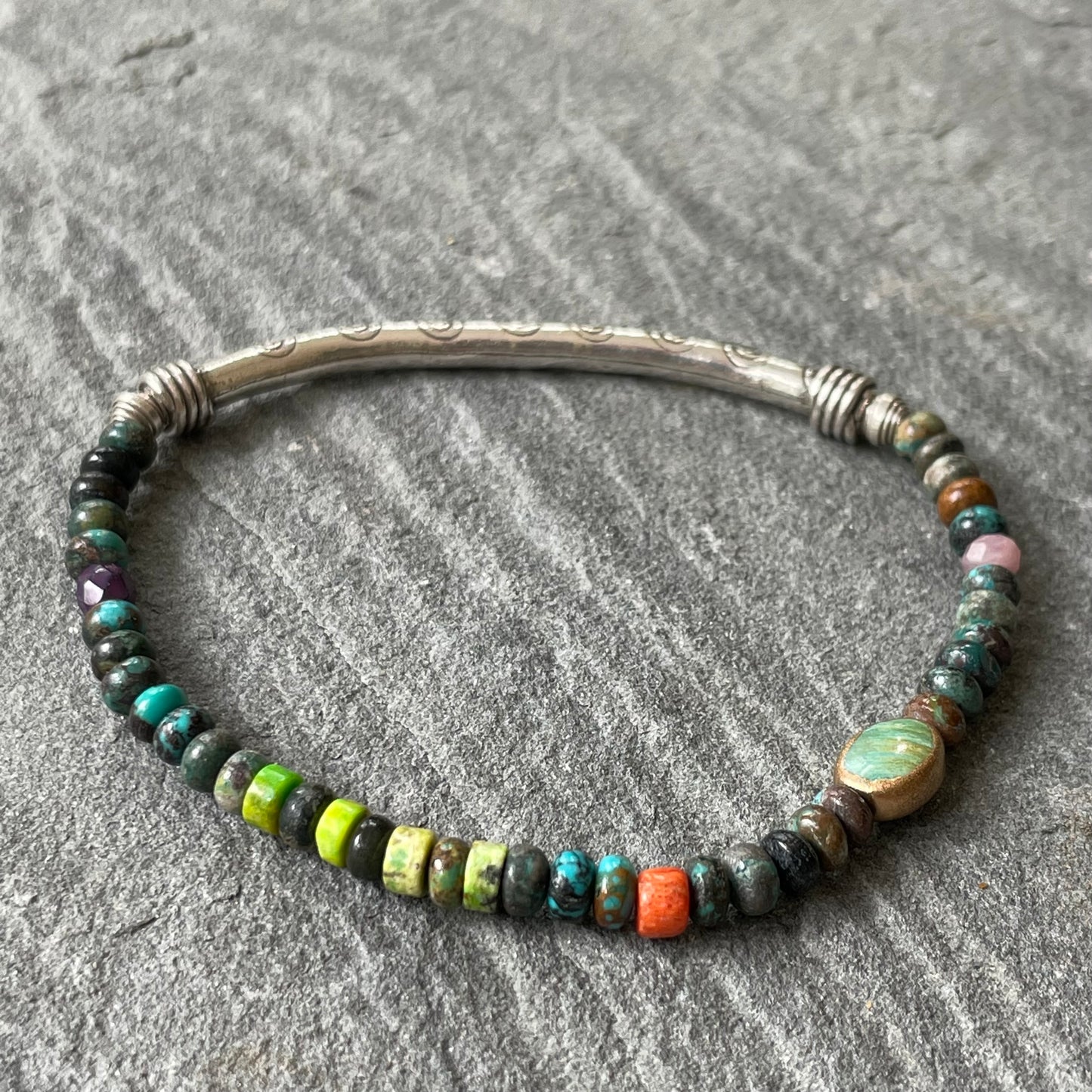 Turquoise and Hill Tribe Silver Bracelet