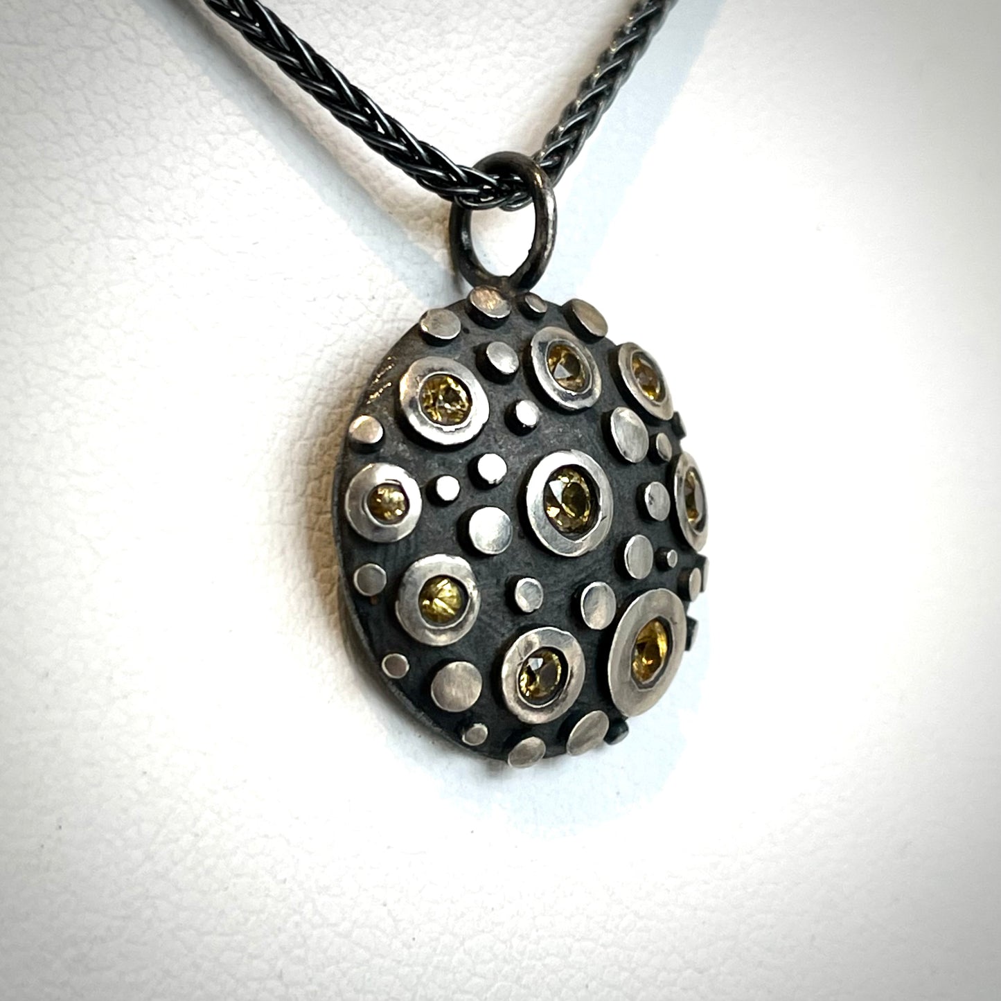 Disco Shield Pendant with Sapphires