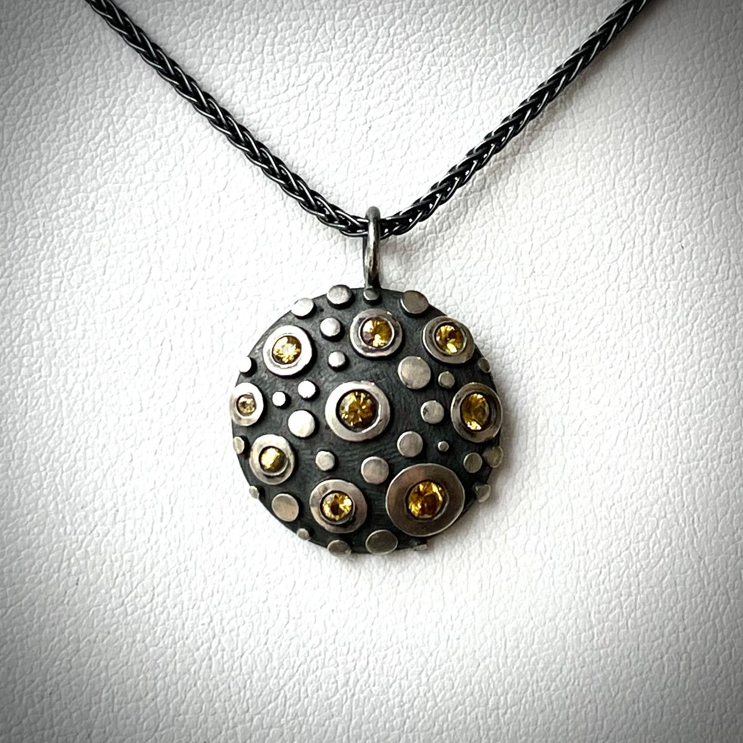 Disco Shield Pendant with Sapphires
