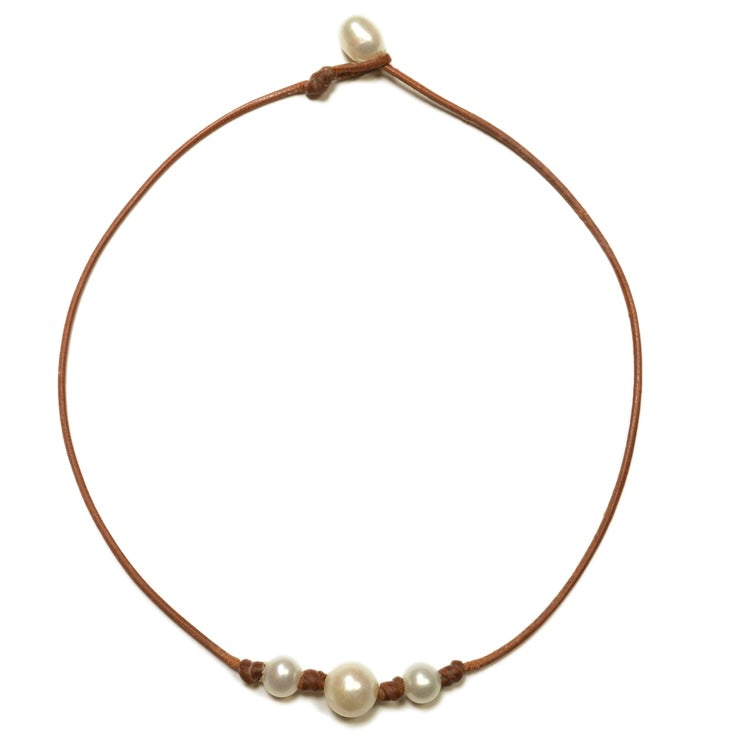 "Daisy" 3 Freshwater Pearls Knotted Necklace