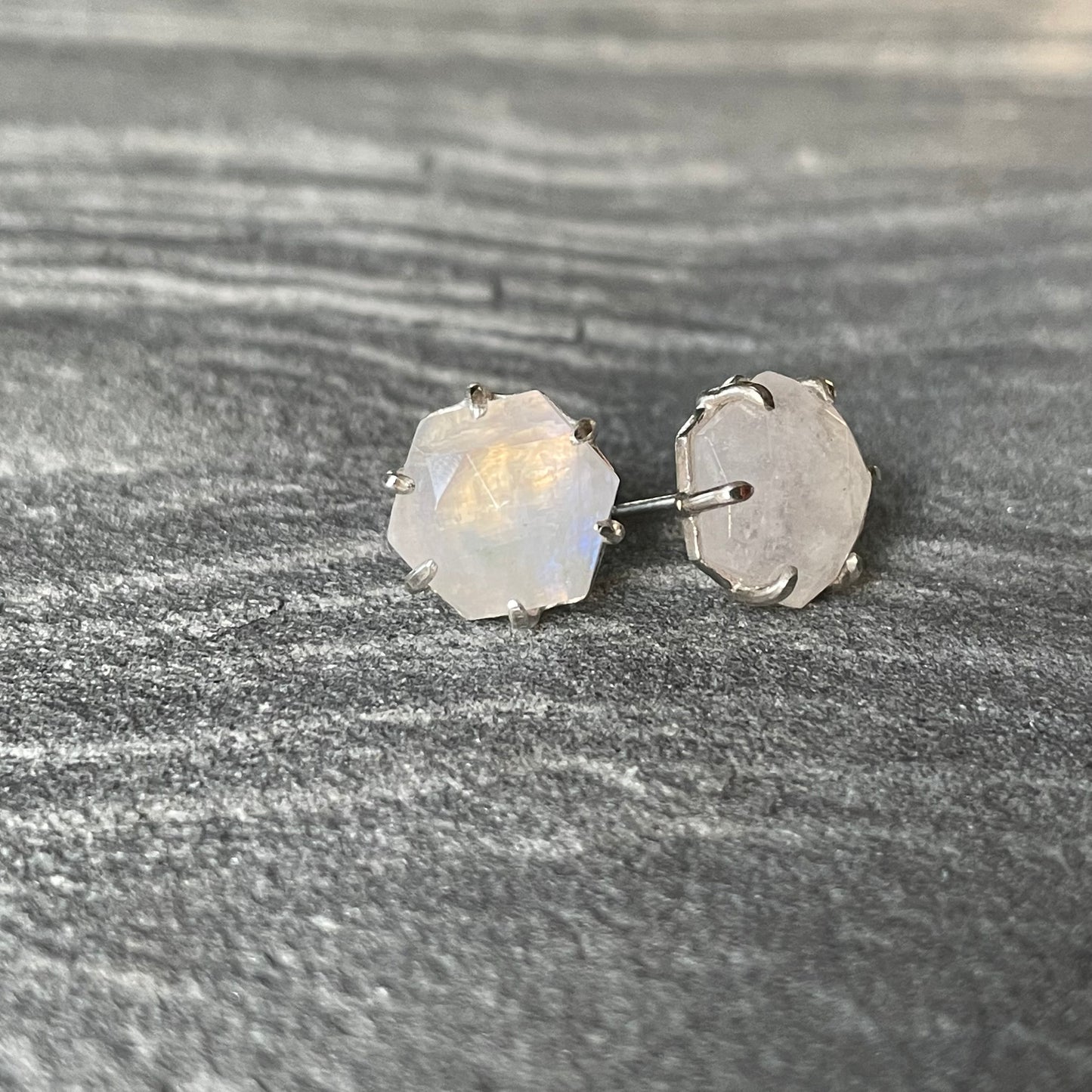 Rainbow Moonstone Hexy Studs