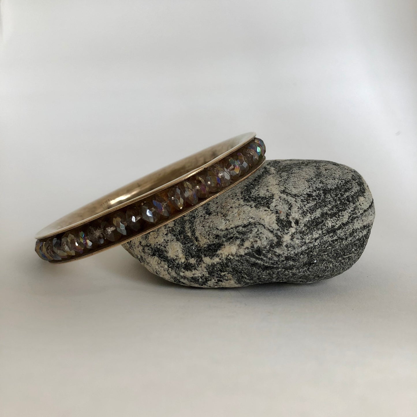 Bronze Bangle Bracelet with Irradiated Glass Beads