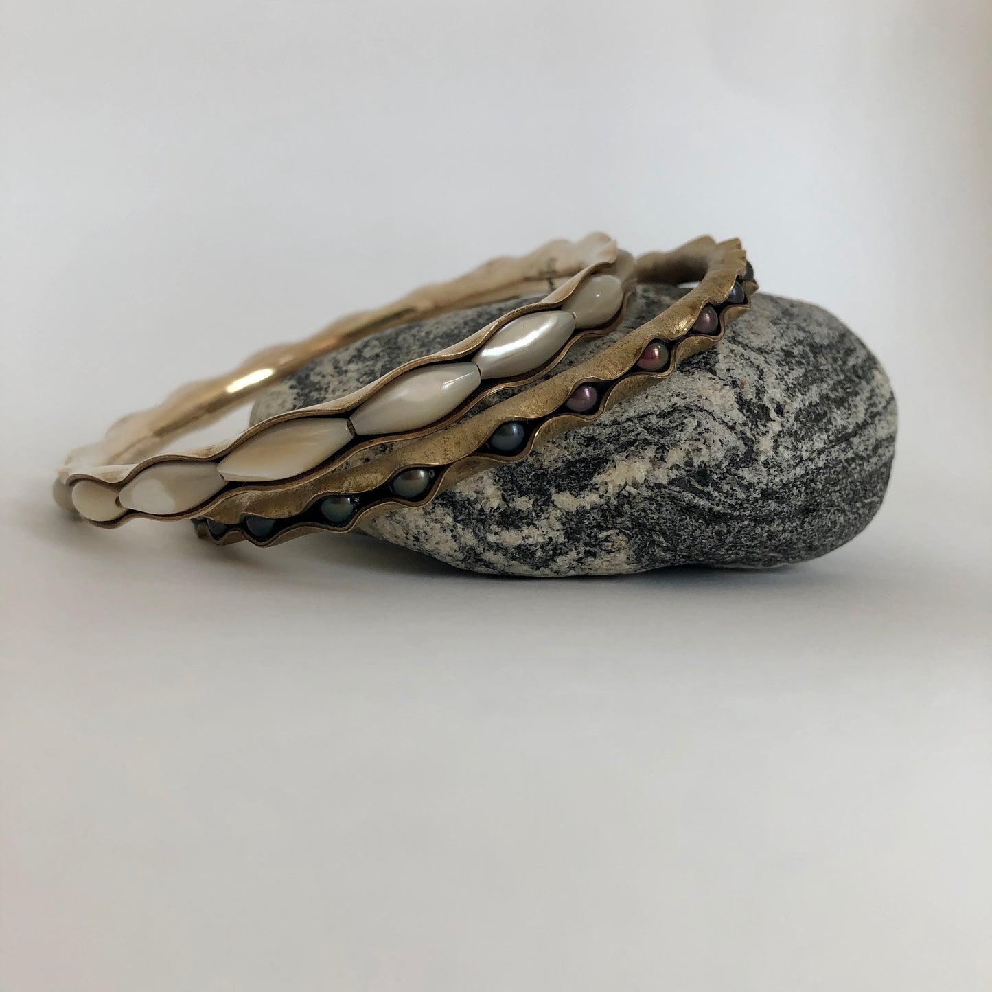 Bronze Bangle Bracelet with mother of pearl