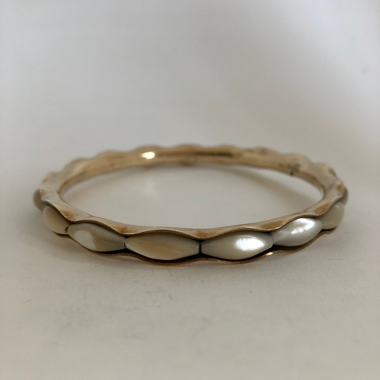 Bronze Bangle Bracelet with mother of pearl