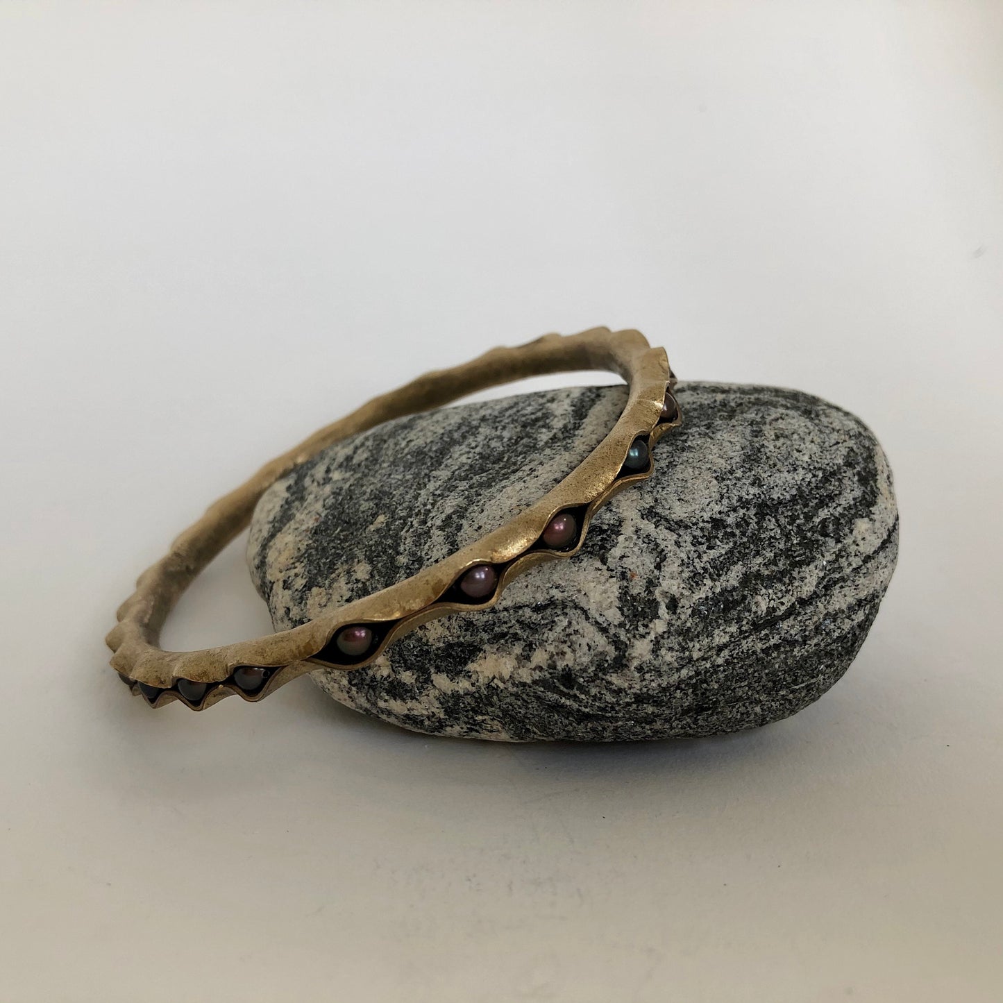 Bronze Bangle Bracelet with peacock pearls