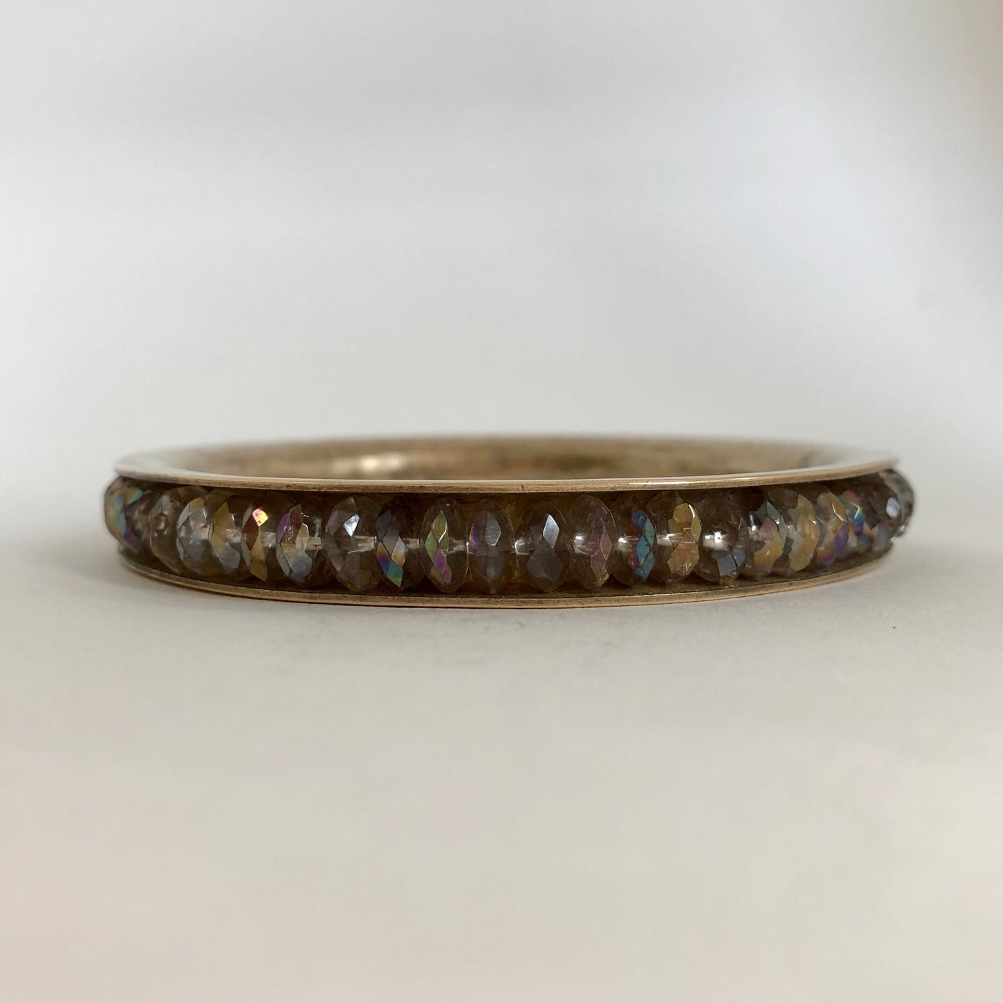 Bronze Bangle Bracelet with Irradiated Glass Beads