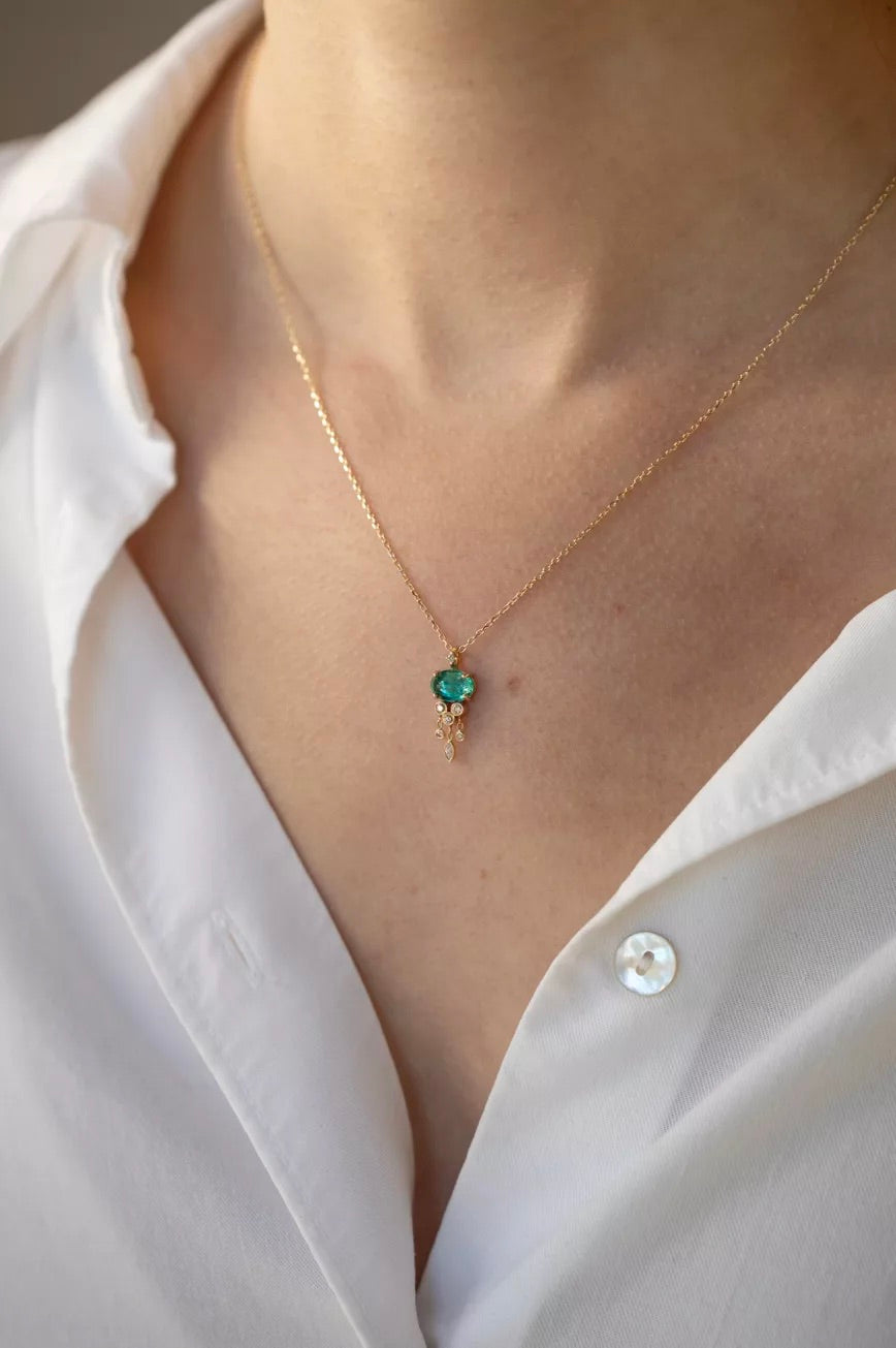 Emerald & Diamond Jellyfish Necklace