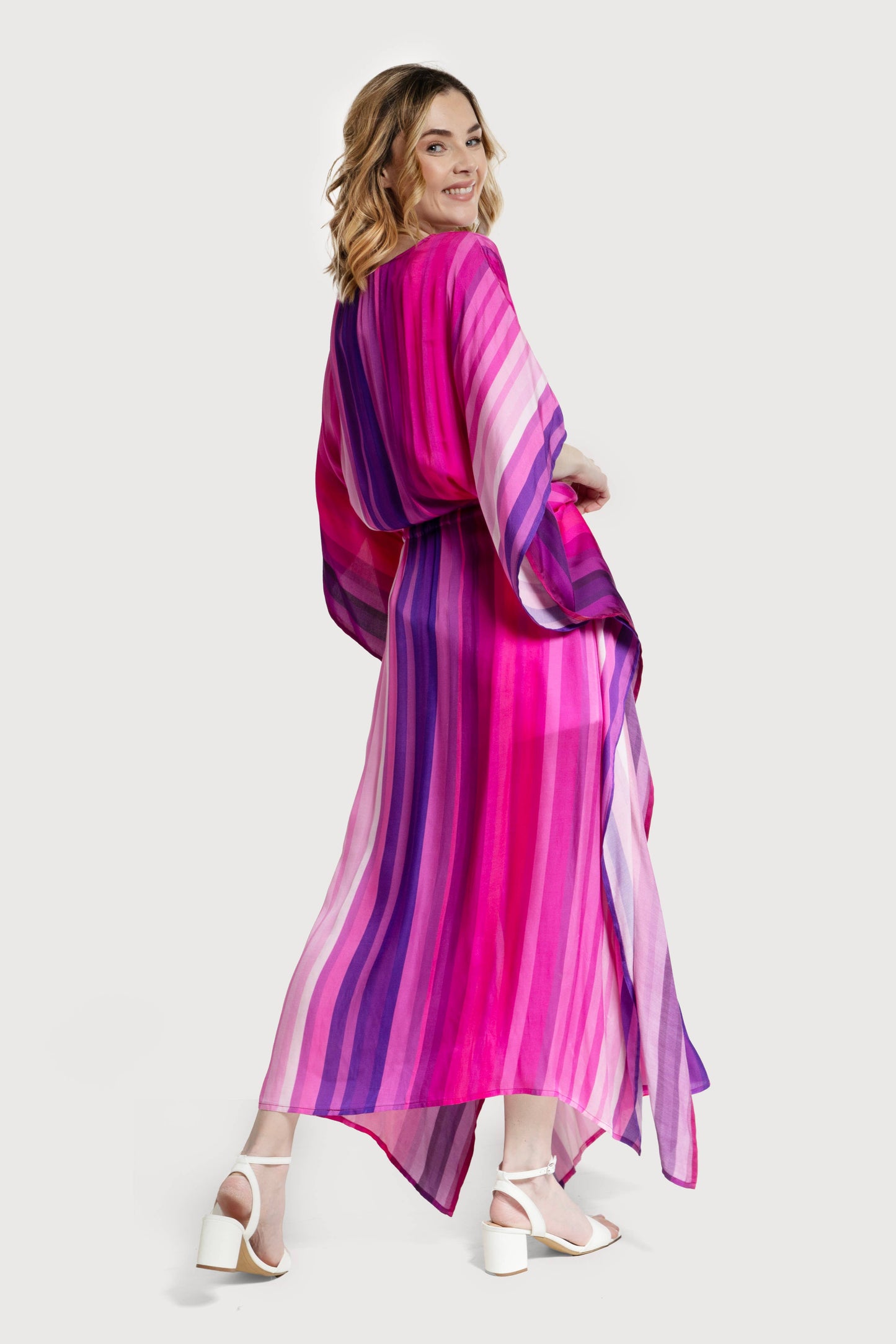Multicolor Kaftan Striped Tie Waist: Multi-Colored