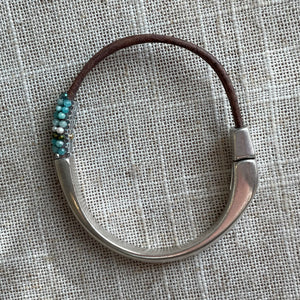 Amazonite and leather Magnetic Bracelet