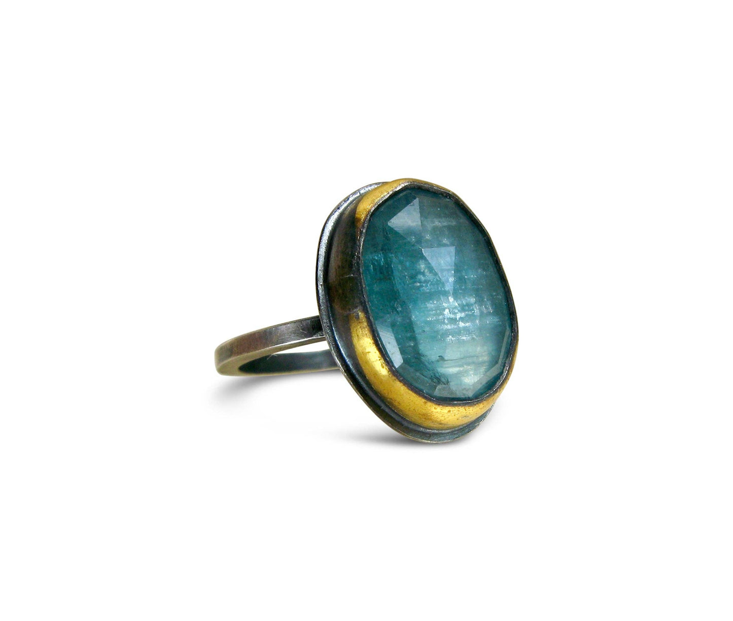 Crescent Rim Ring: Teal blue kyanite