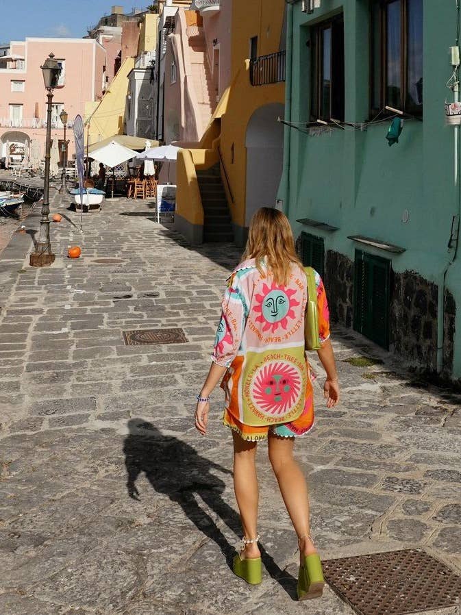 Summer Print Button Up Shirt and Shorts Set