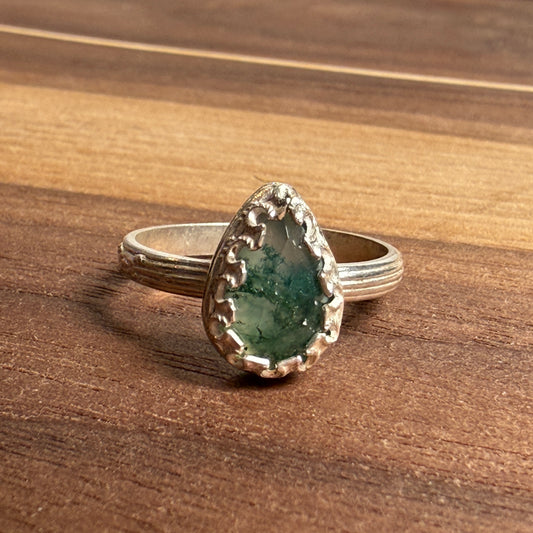 Moss Agate Teardrop Ring