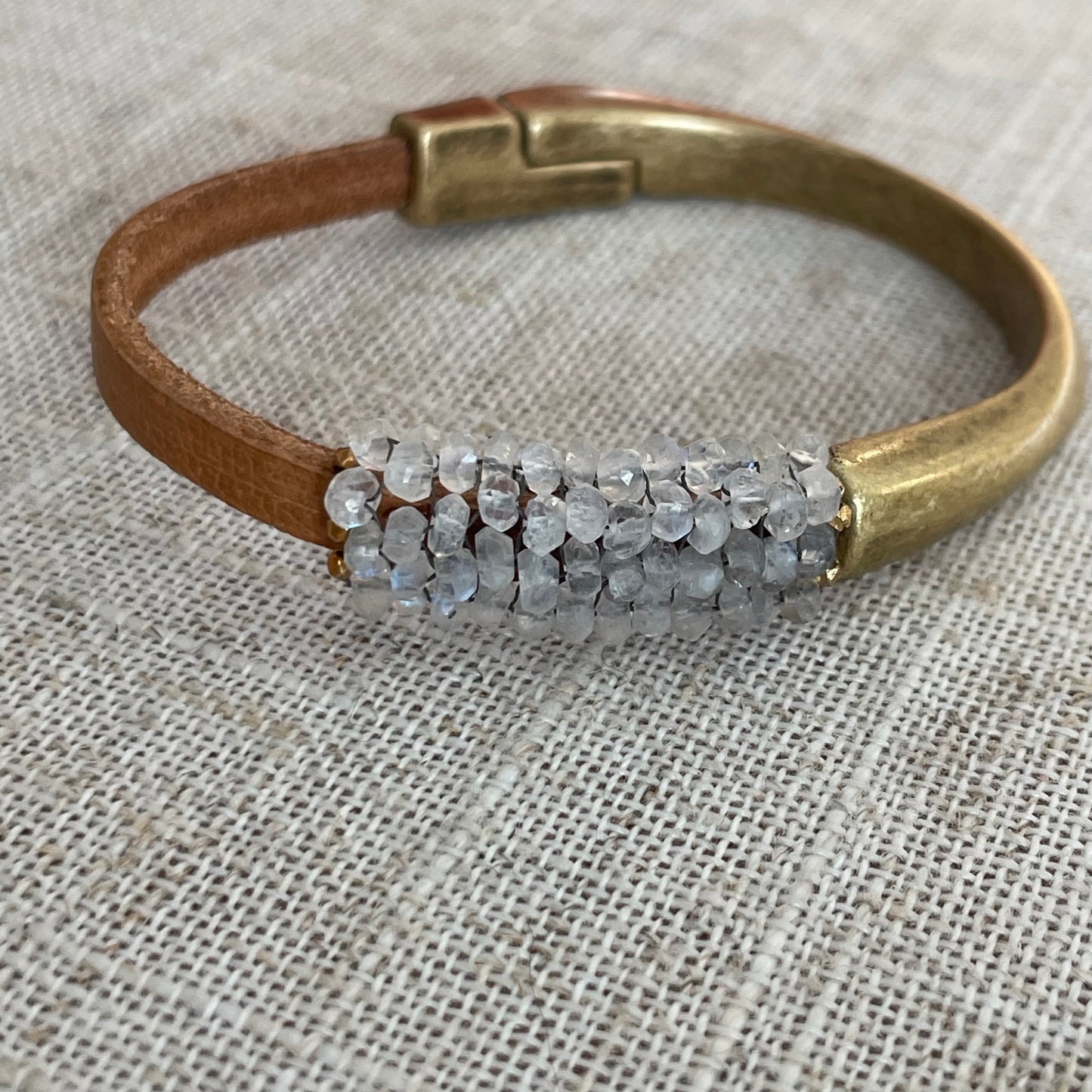 Moonstone and leather bracelet