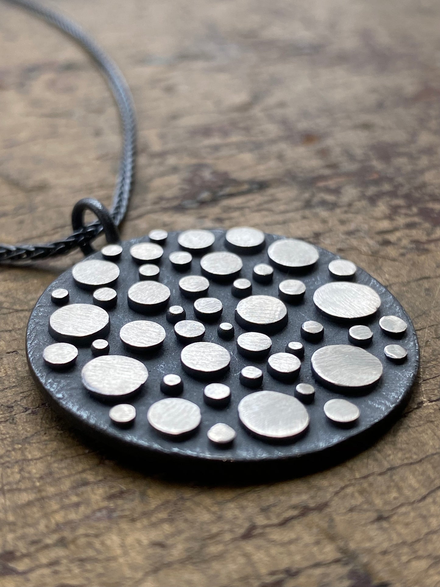 Oxidized Disco Shield Pendant Necklace