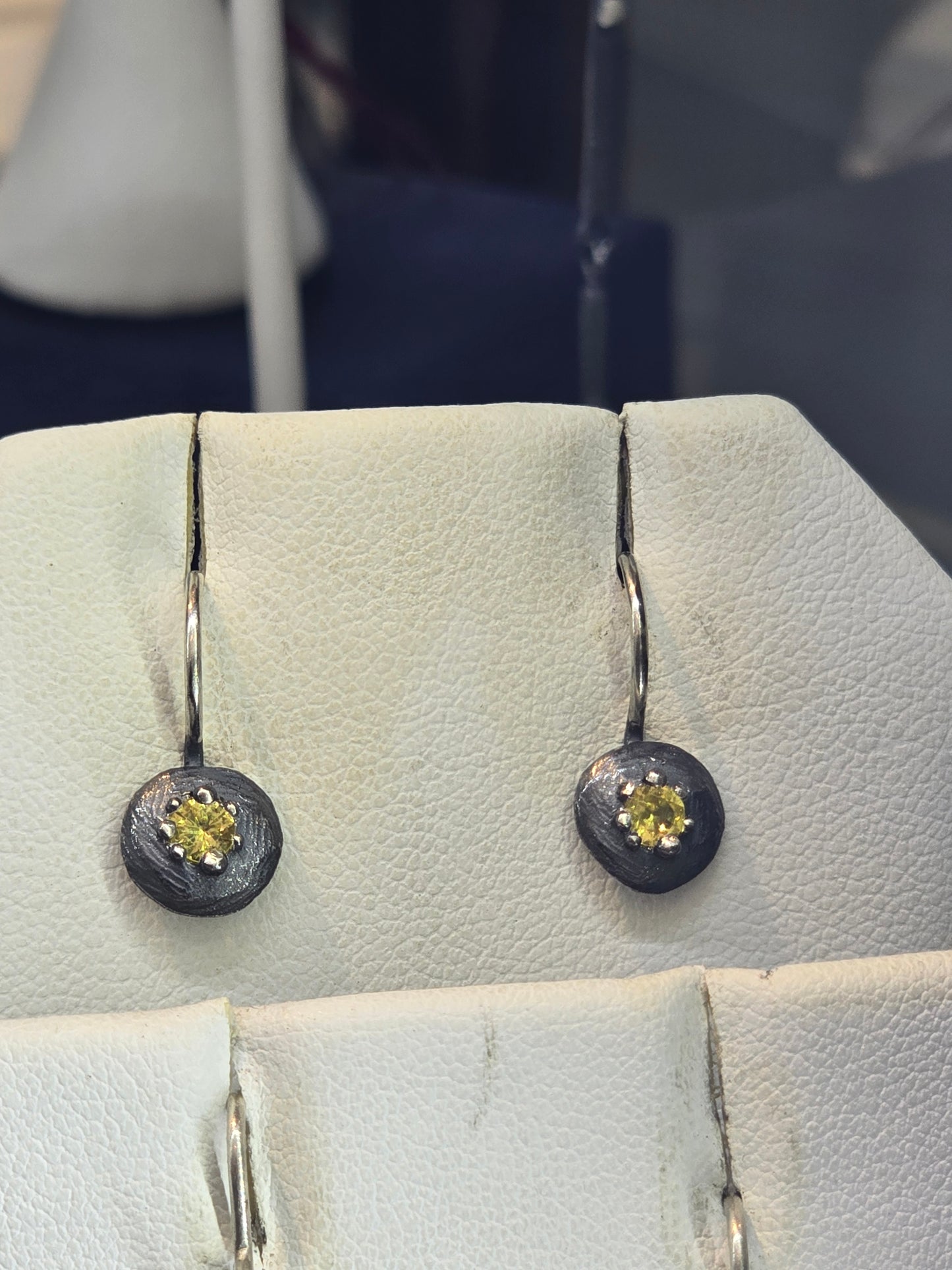 Oxidized Dangle Earrings w/ Yellow Sapphire