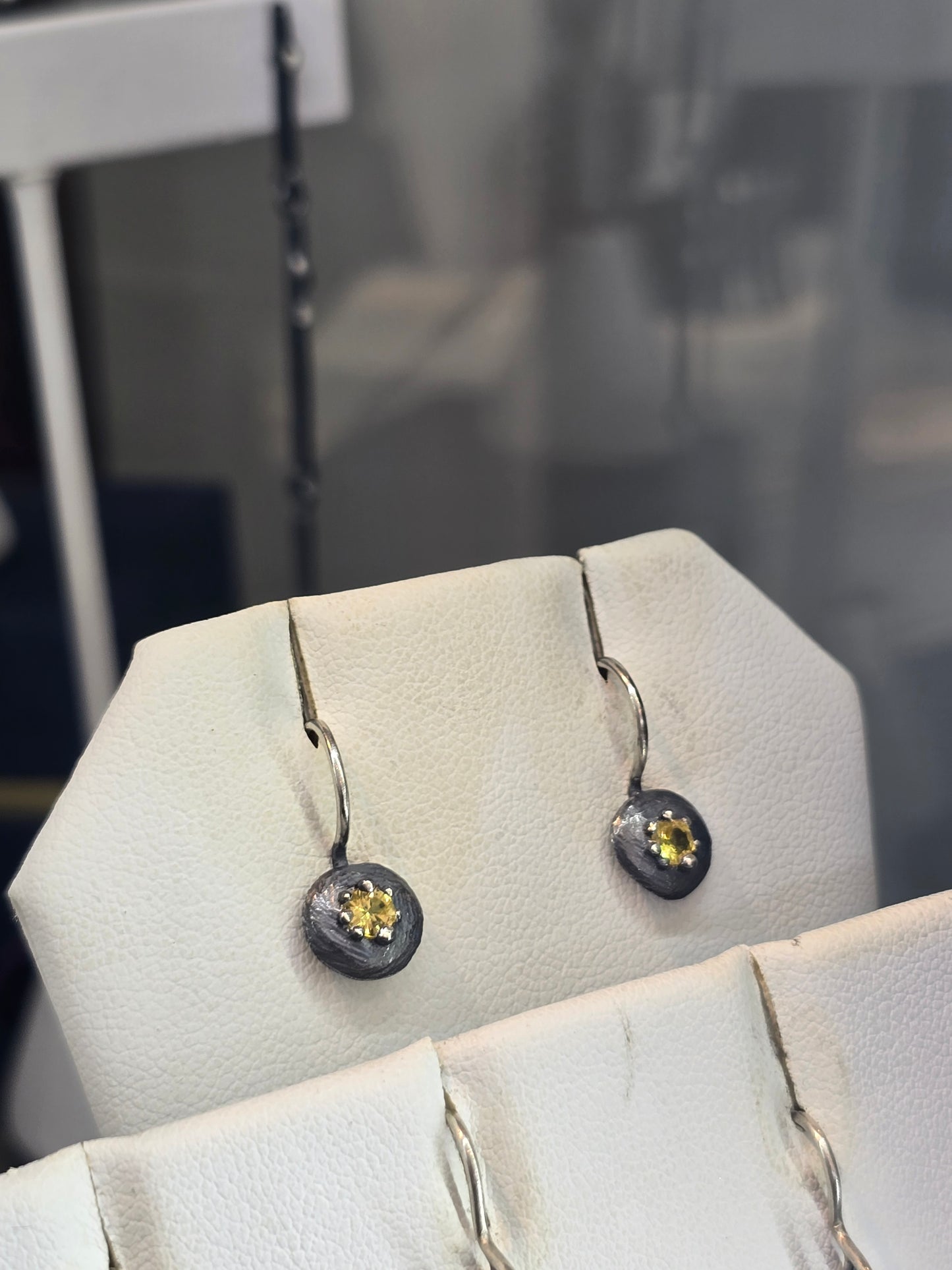 Oxidized Dangle Earrings w/ Yellow Sapphire