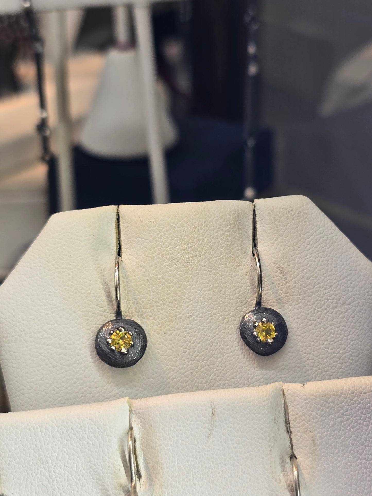 Oxidized Dangle Earrings w/ Yellow Sapphire
