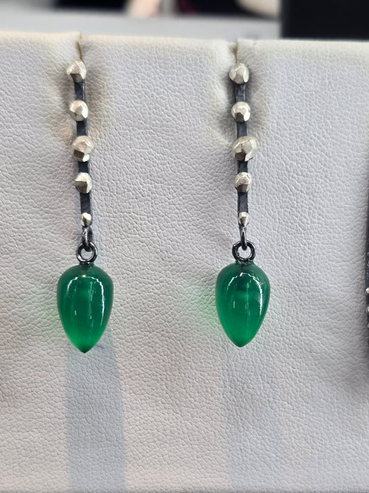 Oxidized Bumpy Rod w/ Green Onyx Dangle Earrings
