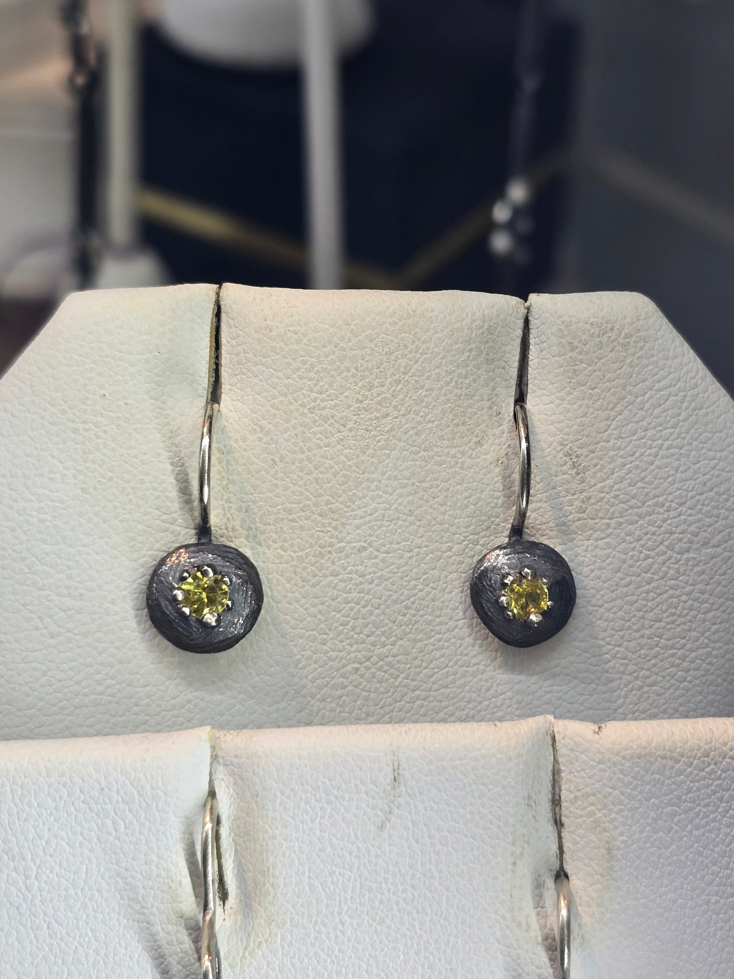 Oxidized Dangle Earrings w/ Yellow Sapphire