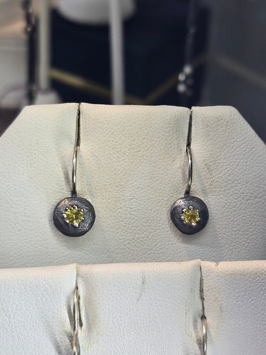Oxidized Dangle Earrings w/ Yellow Sapphire