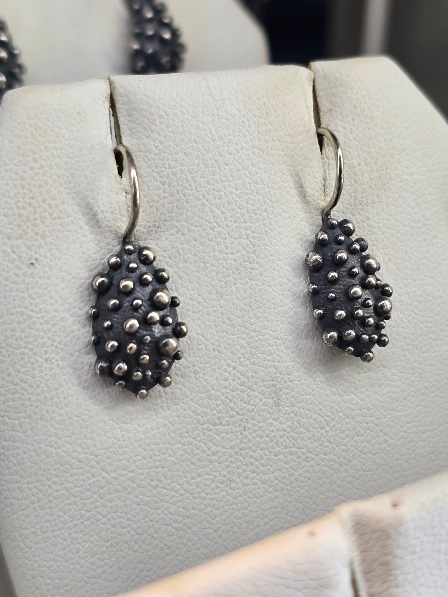 Oxidized Bumpy Drop Dangle Earrings